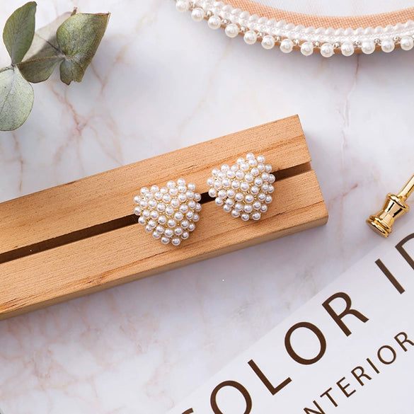 Wholesale Jewelry Alloy S925 Silver Natural Style Heart Shaped Electroplated Pearl Earrings For Women