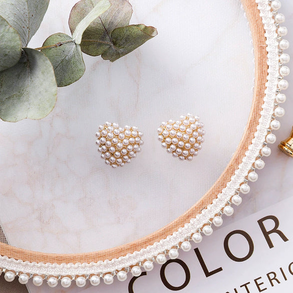 Wholesale Jewelry Alloy S925 Silver Natural Style Heart Shaped Electroplated Pearl Earrings For Women