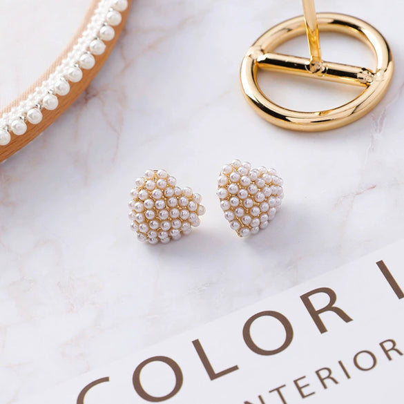 Wholesale Jewelry Alloy S925 Silver Natural Style Heart Shaped Electroplated Pearl Earrings For Women