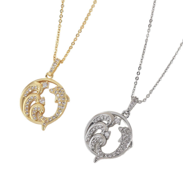 Wholesale Jewelry Animal Dolphin Wave Copper Electroplated Necklace For Women