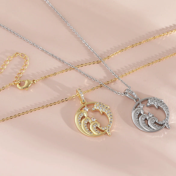 Wholesale Jewelry Animal Dolphin Wave Copper Electroplated Necklace For Women