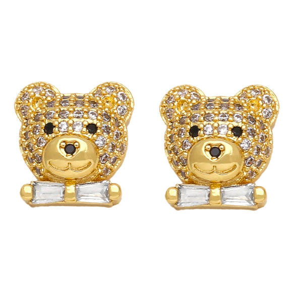 Wholesale Jewelry Animal Style Bear Earrings For Women Copper Inlaid With Zircon
