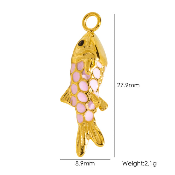 Wholesale Jewelry Animal Style Stainless Steel Three Dimensional Fish Pendant With Enamel Color And Vacuum Furnace Electroplating