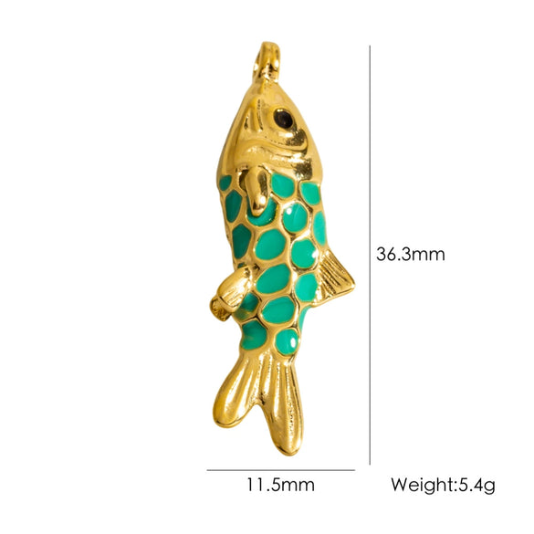 Wholesale Jewelry Animal Style Stainless Steel Three Dimensional Fish Pendant With Enamel Color And Vacuum Furnace Electroplating