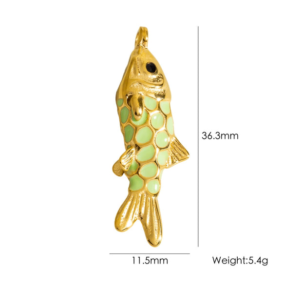 Wholesale Jewelry Animal Style Stainless Steel Three Dimensional Fish Pendant With Enamel Color And Vacuum Furnace Electroplating