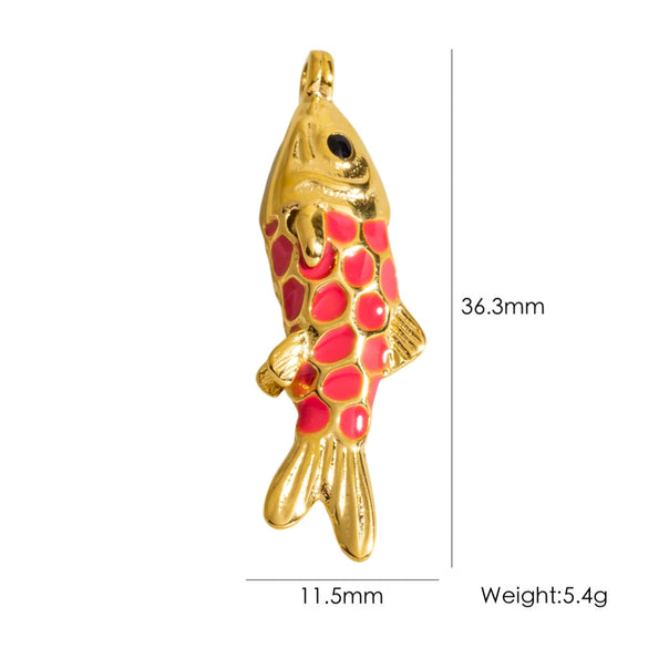 Wholesale Jewelry Animal Style Stainless Steel Three Dimensional Fish Pendant With Enamel Color And Vacuum Furnace Electroplating