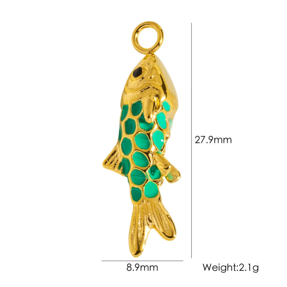 Wholesale Jewelry Animal Style Stainless Steel Three Dimensional Fish Pendant With Enamel Color And Vacuum Furnace Electroplating