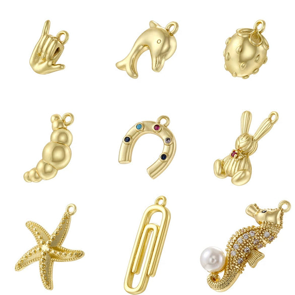 Wholesale Jewelry Animal Zodiac Copper Zirconia Rabbit Pin Croissant Starfish Seahorse Dolphin Pendant