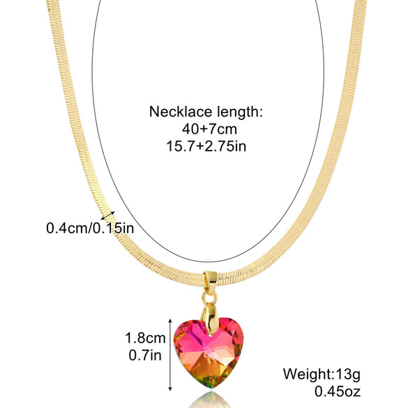 Wholesale Jewelry Artificial Crystal Love Heart Pendant Necklace And Earrings Set With Snake Chain And Electroplating