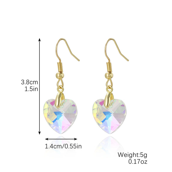 Wholesale Jewelry Artificial Crystal Love Heart Pendant Necklace And Earrings Set With Snake Chain And Electroplating