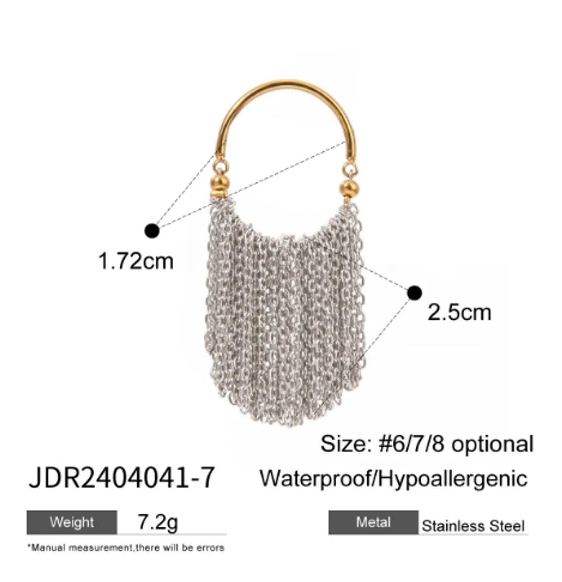 Wholesale Jewelry Artistic Tassel 304 Stainless Steel 18K Gold Plated Tassel Rings