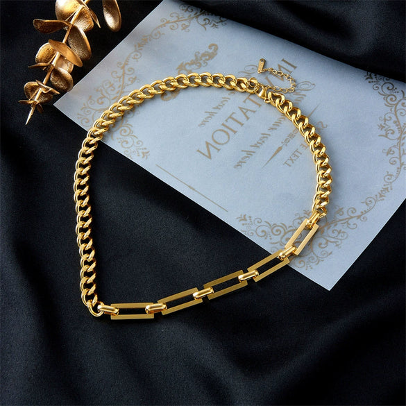 Wholesale Jewelry Asymmetric Chain Titanium Steel Heavy Industry Punk Hiphop Style Electroplated Necklace