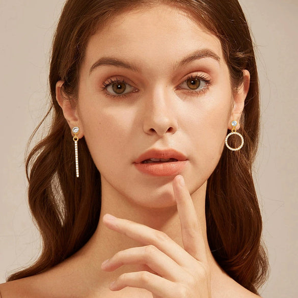Wholesale Jewelry Asymmetric Zirconium S925 Sterling Silver Electroplated Earrings
