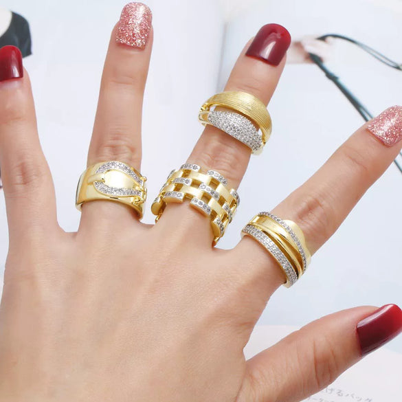 Wholesale Jewelry Asymmetrical Opening Adjustable Ring Copper Electroplated Geometric Style