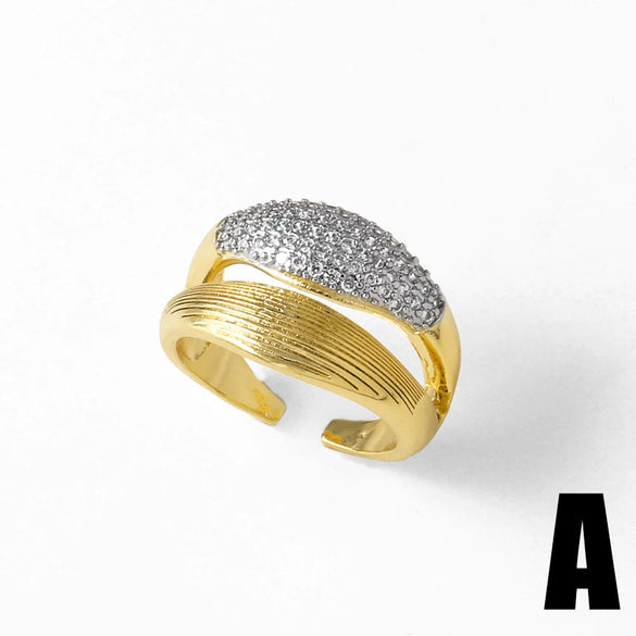 Wholesale Jewelry Asymmetrical Opening Adjustable Ring Copper Electroplated Geometric Style
