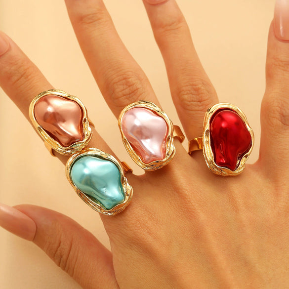 Wholesale Jewelry Baroque Alloy Inlaid Imitation Pearl Geometric Irregular Ring