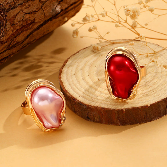 Wholesale Jewelry Baroque Alloy Inlaid Imitation Pearl Geometric Irregular Ring