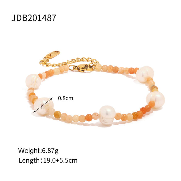 Wholesale Jewelry Baroque Pendant Natural Stone Necklace And Non Fading Titanium Steel Bracelet With Geometric Design And Electroplating For Women