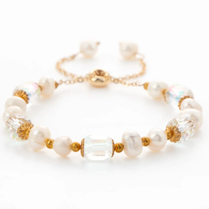 Wholesale Jewelry Baroque Style Modern Style Korean Style Oval Rhombus Artificial Crystal Freshwater Pearl Copper 18K Gold Plated Bracelets