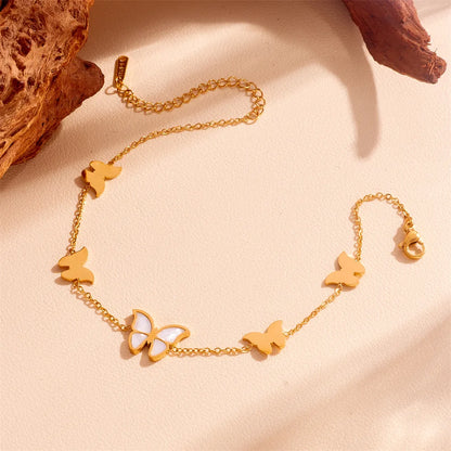 Wholesale Jewelry Basic Butterfly Titanium Steel Acrylic 18K Gold Plated Bracelets Anklet