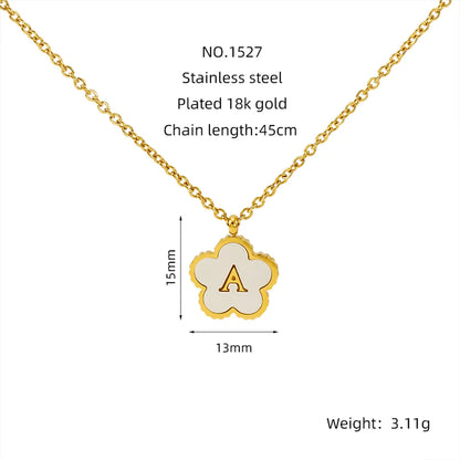 Wholesale Jewelry Basic Classic Style Letter Flower 304 Stainless Steel Shell 18K Gold Plated Plating Inlay Pendant Necklace