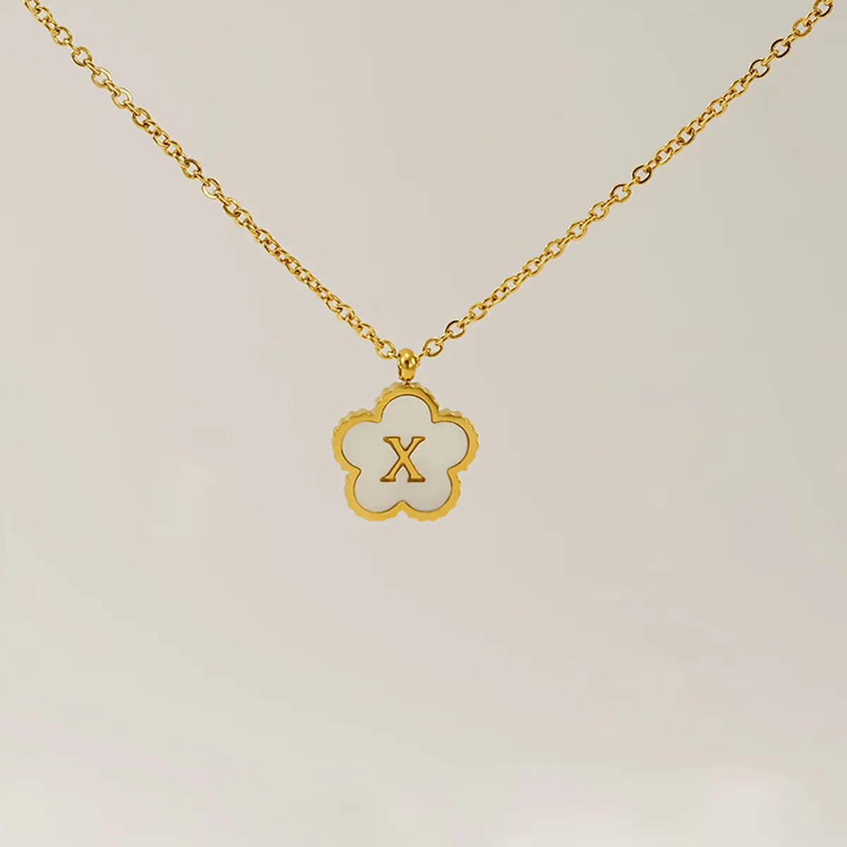 Wholesale Jewelry Basic Classic Style Letter Flower 304 Stainless Steel Shell 18K Gold Plated Plating Inlay Pendant Necklace