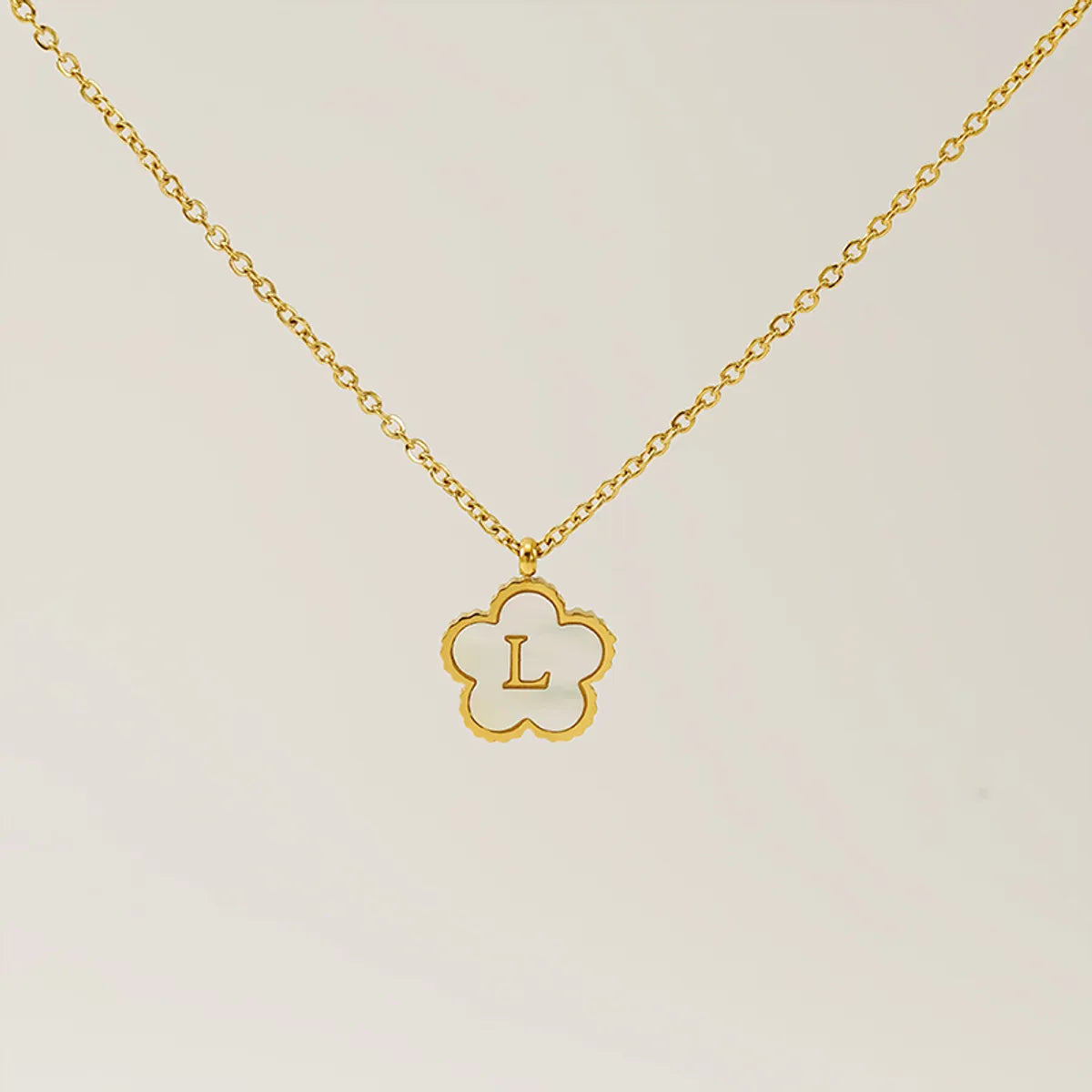 Wholesale Jewelry Basic Classic Style Letter Flower 304 Stainless Steel Shell 18K Gold Plated Plating Inlay Pendant Necklace