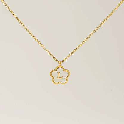 Wholesale Jewelry Basic Classic Style Letter Flower 304 Stainless Steel Shell 18K Gold Plated Plating Inlay Pendant Necklace