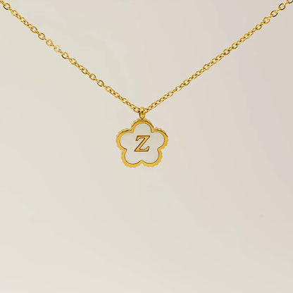 Wholesale Jewelry Basic Classic Style Letter Flower 304 Stainless Steel Shell 18K Gold Plated Plating Inlay Pendant Necklace