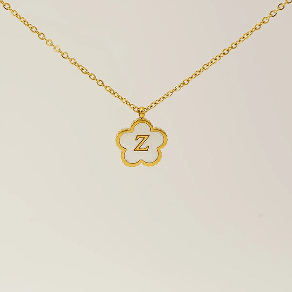 Wholesale Jewelry Basic Classic Style Letter Flower 304 Stainless Steel Shell 18K Gold Plated Plating Inlay Pendant Necklace