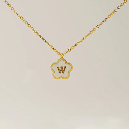 Wholesale Jewelry Basic Classic Style Letter Flower 304 Stainless Steel Shell 18K Gold Plated Plating Inlay Pendant Necklace