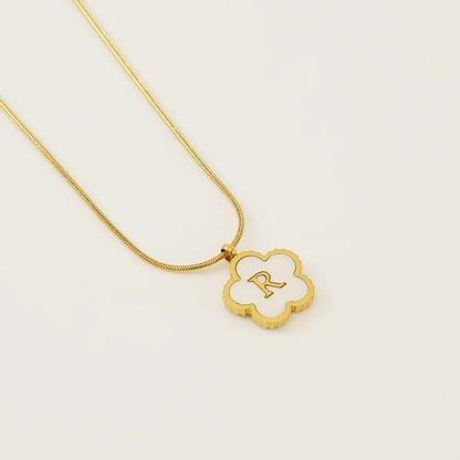 Wholesale Jewelry Basic Classic Style Letter Flower 304 Stainless Steel Shell 18K Gold Plated Plating Inlay Pendant Necklace