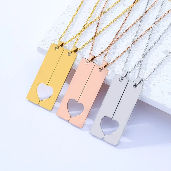 Wholesale Jewelry Basic Customization Laser Engraving Solid Color Long Strip 201 Stainless Steel Plating Pendant Necklace Cable Chain