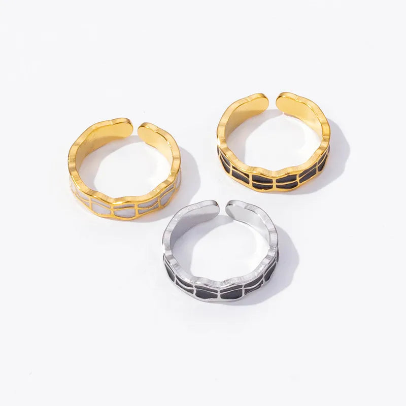 Wholesale Jewelry Basic French Style Classic Style Geometric 304 Stainless Steel 18K Gold Plated Polishing Enamel Open Rings