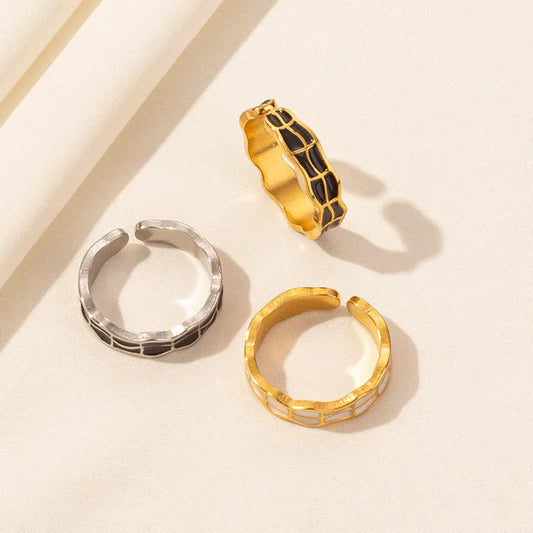 Wholesale Jewelry Basic French Style Classic Style Geometric 304 Stainless Steel 18K Gold Plated Polishing Enamel Open Rings