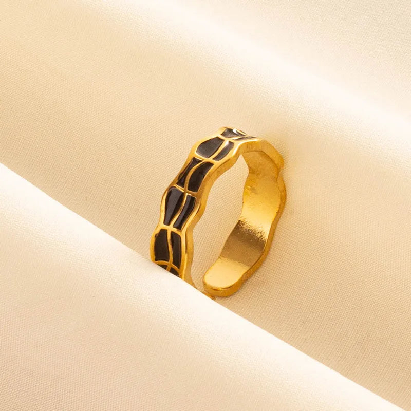 Wholesale Jewelry Basic French Style Classic Style Geometric 304 Stainless Steel 18K Gold Plated Polishing Enamel Open Rings