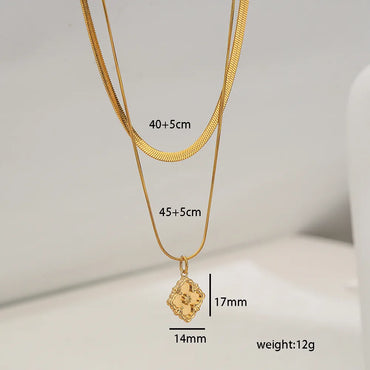 Wholesale Jewelry Basic Geometric Floral 304 Stainless Steel Double Layer Necklaces