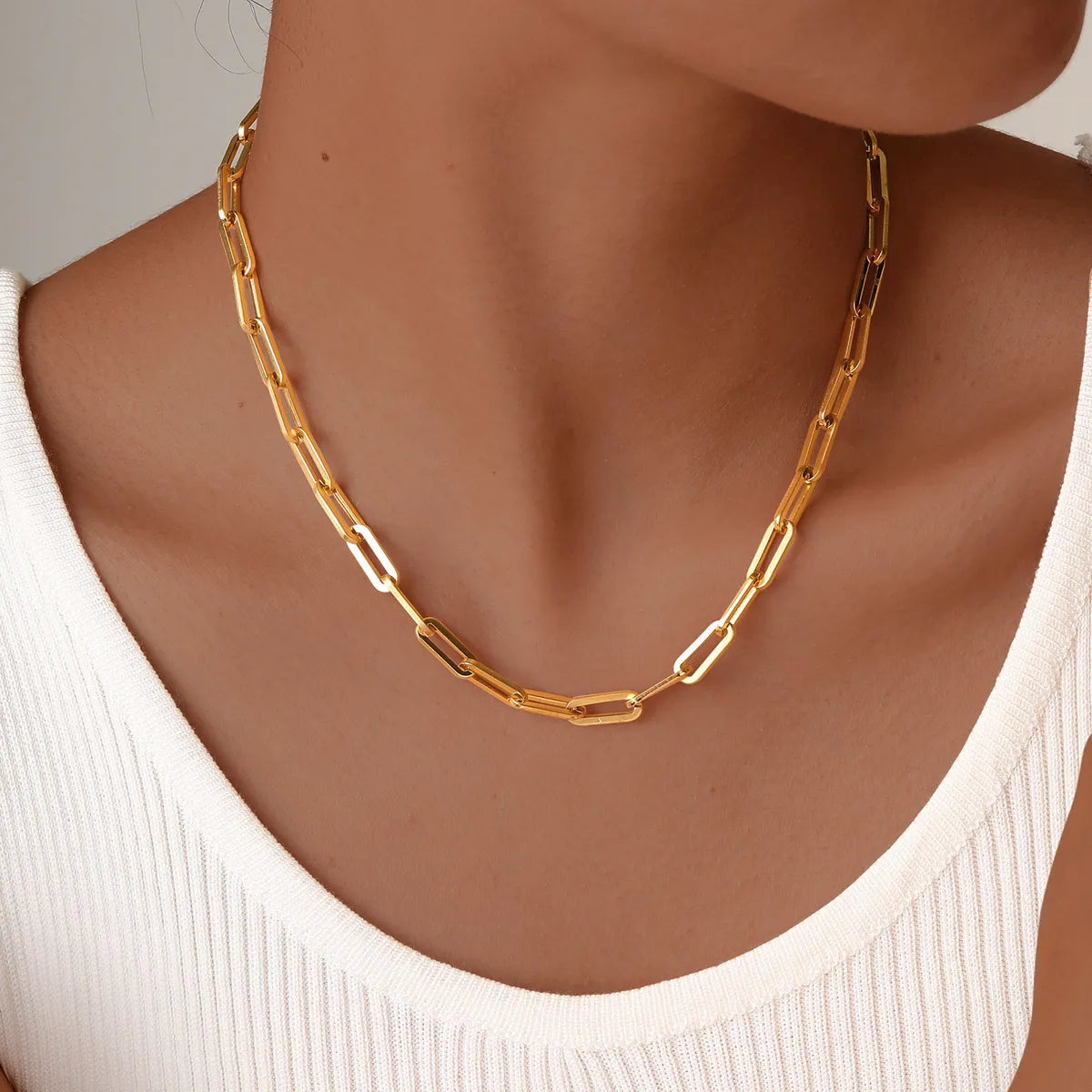 Wholesale Jewelry Basic IG Style Solid Color 201 Stainless Steel 18K Gold Plated Necklace