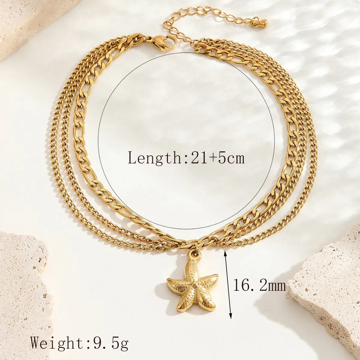 Wholesale Jewelry Basic Marine Style Beach Water Droplets Starfish Shell 304 Stainless Steel Zircon 18K Gold Plated Plating Inlay Anklet