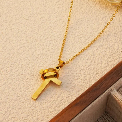 Wholesale Jewelry Basic Modern Style Classic Style Cross 201 Stainless Steel 18K Gold Plated Plating Chain Pendant Necklace