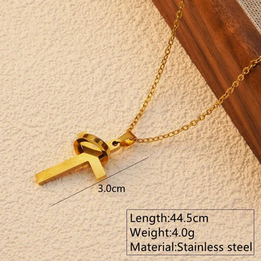 Wholesale Jewelry Basic Modern Style Classic Style Cross 201 Stainless Steel 18K Gold Plated Plating Chain Pendant Necklace