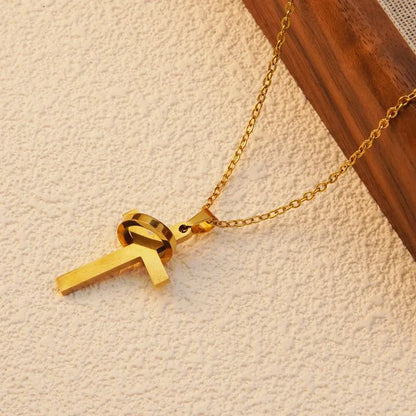 Wholesale Jewelry Basic Modern Style Classic Style Cross 201 Stainless Steel 18K Gold Plated Plating Chain Pendant Necklace