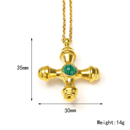 Wholesale Jewelry Basic Modern Style Classic Style Cross Titanium Steel Artificial Gemstones Natural Stone Turquoise 18K Gold Plated Inlay Pendant Necklace