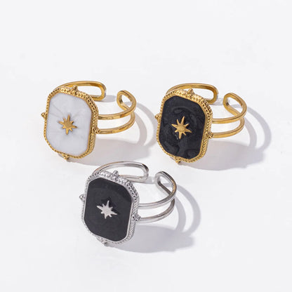 Wholesale Jewelry Basic Modern Style Classic Style Eight Awn Star Geometric 304 Stainless Steel 18K Gold Plated Polishing Enamel Open Rings