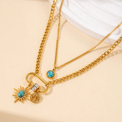 Wholesale Jewelry Basic Modern Style Classic Style Geometric Devil'S Eye Titanium Steel Turquoise Plating Inlay Double Layer Necklaces