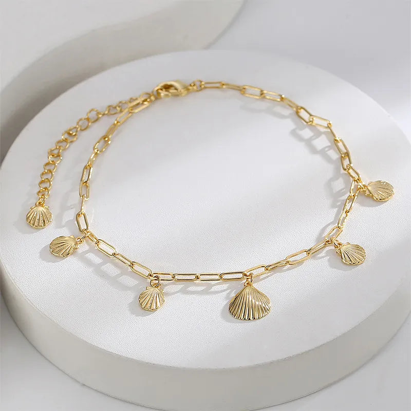 Wholesale Jewelry Basic Modern Style Classic Style Geometric Scallop Copper 18K Gold Plated Plating Anklet