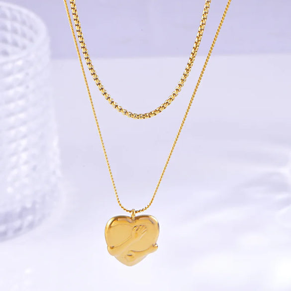 Wholesale Jewelry Basic Modern Style Classic Style Heart Shape Titanium Steel Plating Double Layer Necklaces