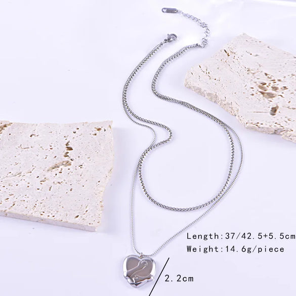 Wholesale Jewelry Basic Modern Style Classic Style Heart Shape Titanium Steel Plating Double Layer Necklaces