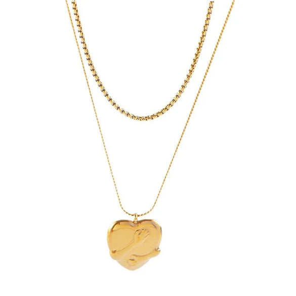 Wholesale Jewelry Basic Modern Style Classic Style Heart Shape Titanium Steel Plating Double Layer Necklaces