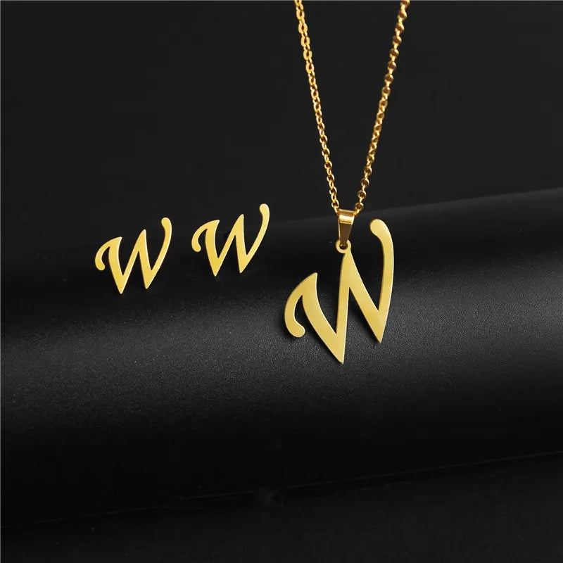 Wholesale Jewelry Basic Modern Style Classic Style Letter 304 Stainless Steel Plating Earrings Necklace Jewelry Set